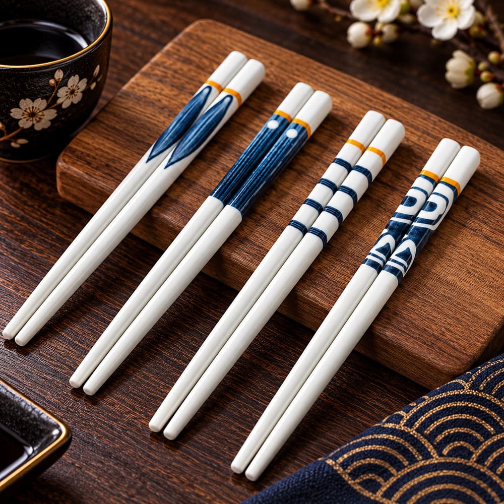 Baguettes Chinoises Originales – Céramique Blanche et Bleue