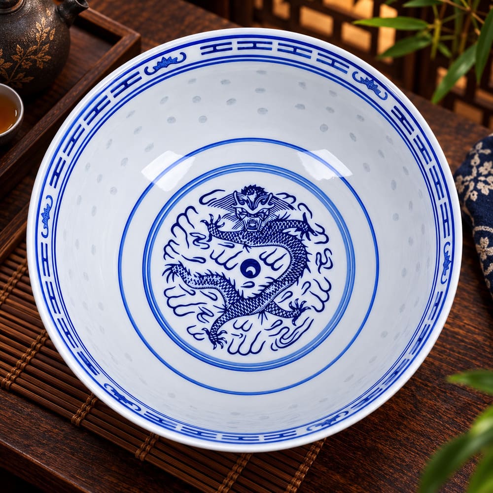Bol Dragon Chinois Bleu et Blanc