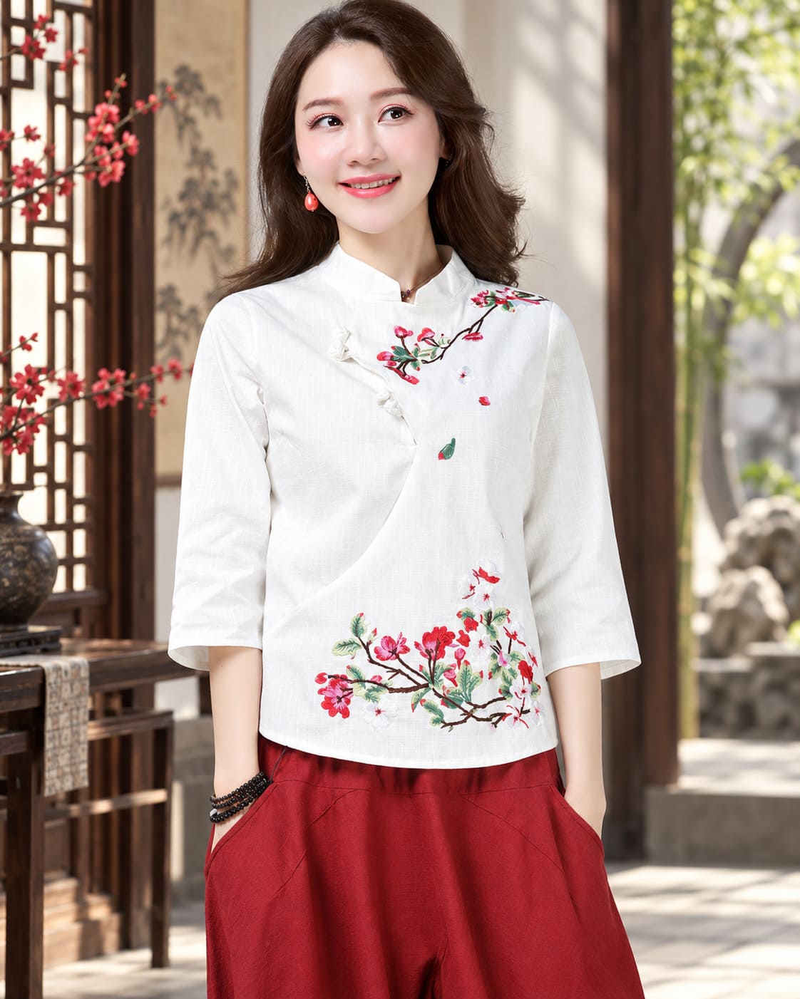 Chemisier Chinois Col Mao Femme – Fleurs d’Amour