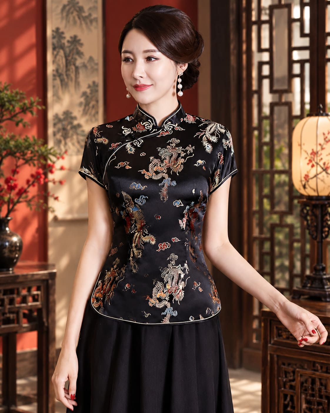 Chemisier Chinois Femme – Dragon et Fleurs