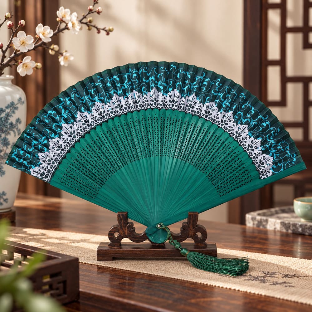 Éventail Chinois Dentelle Ajourée