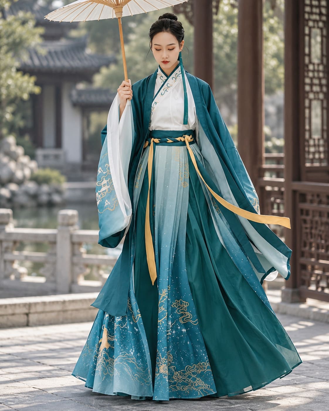 Hanfu Traditionnel – Bleu Vert