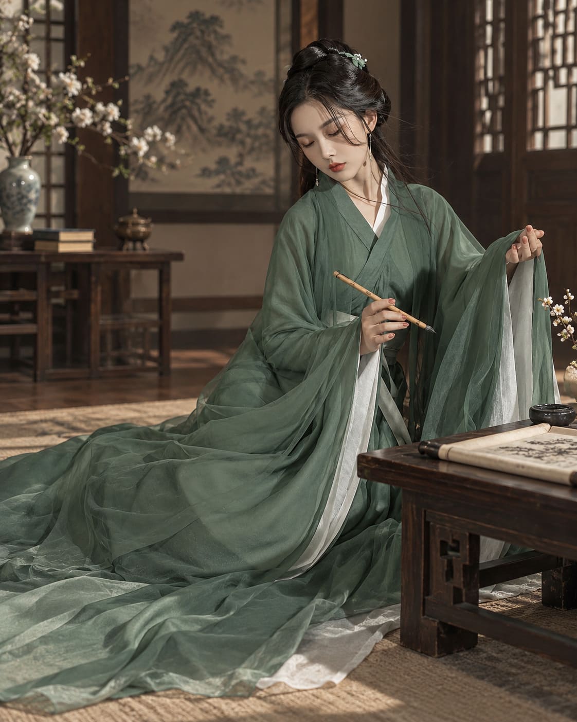 Hanfu Vert et Blanc