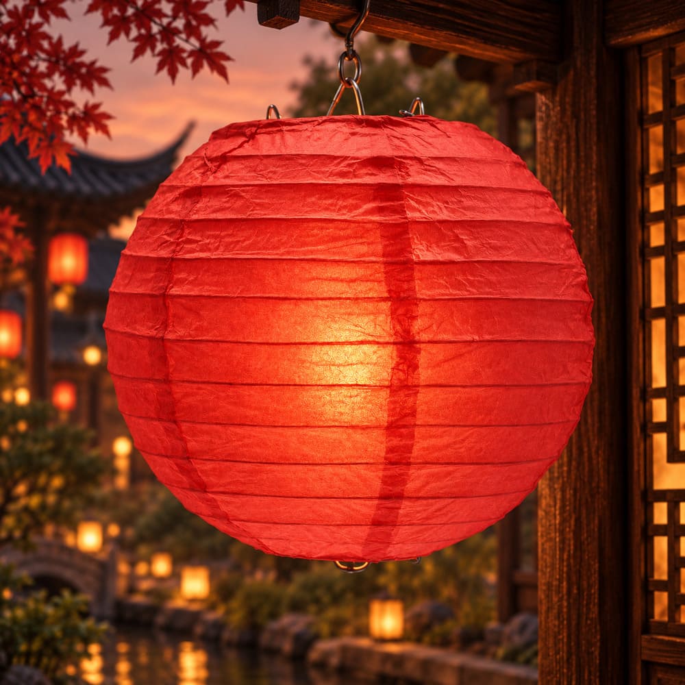 Lampion Rond Papier Rouge