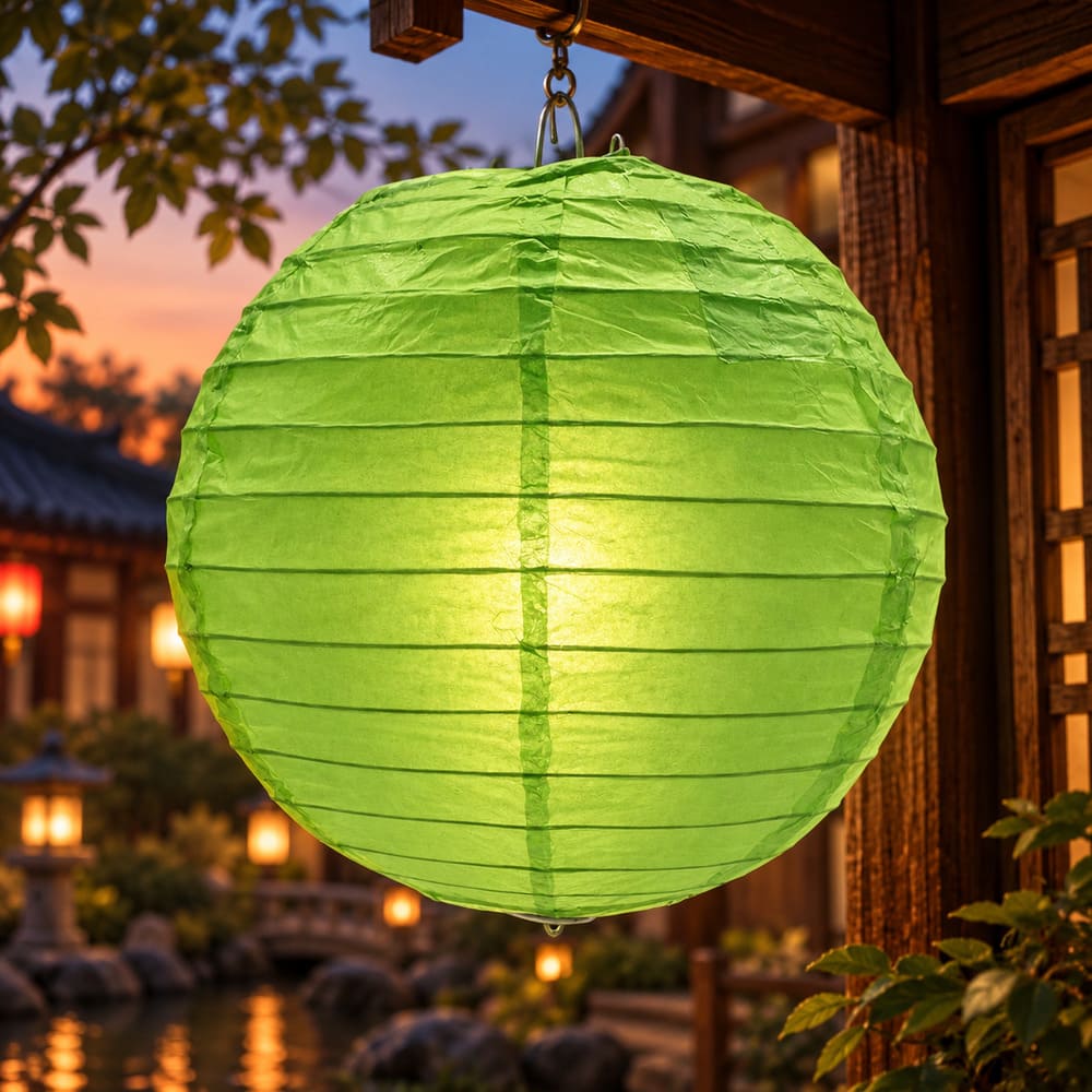 Lampion Rond Papier Vert