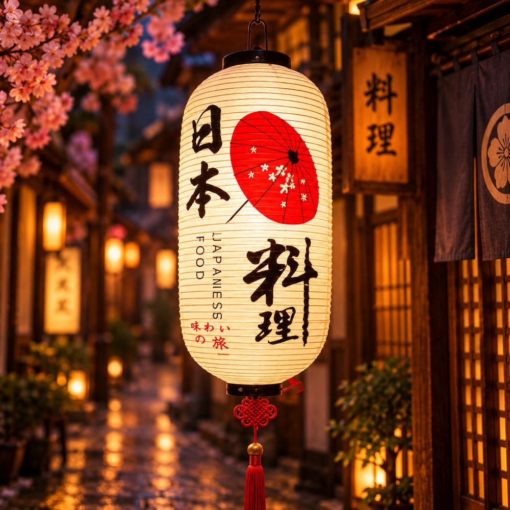 Lampion Rouge et Blanc – Ombrelle et Ecriture Chinoise