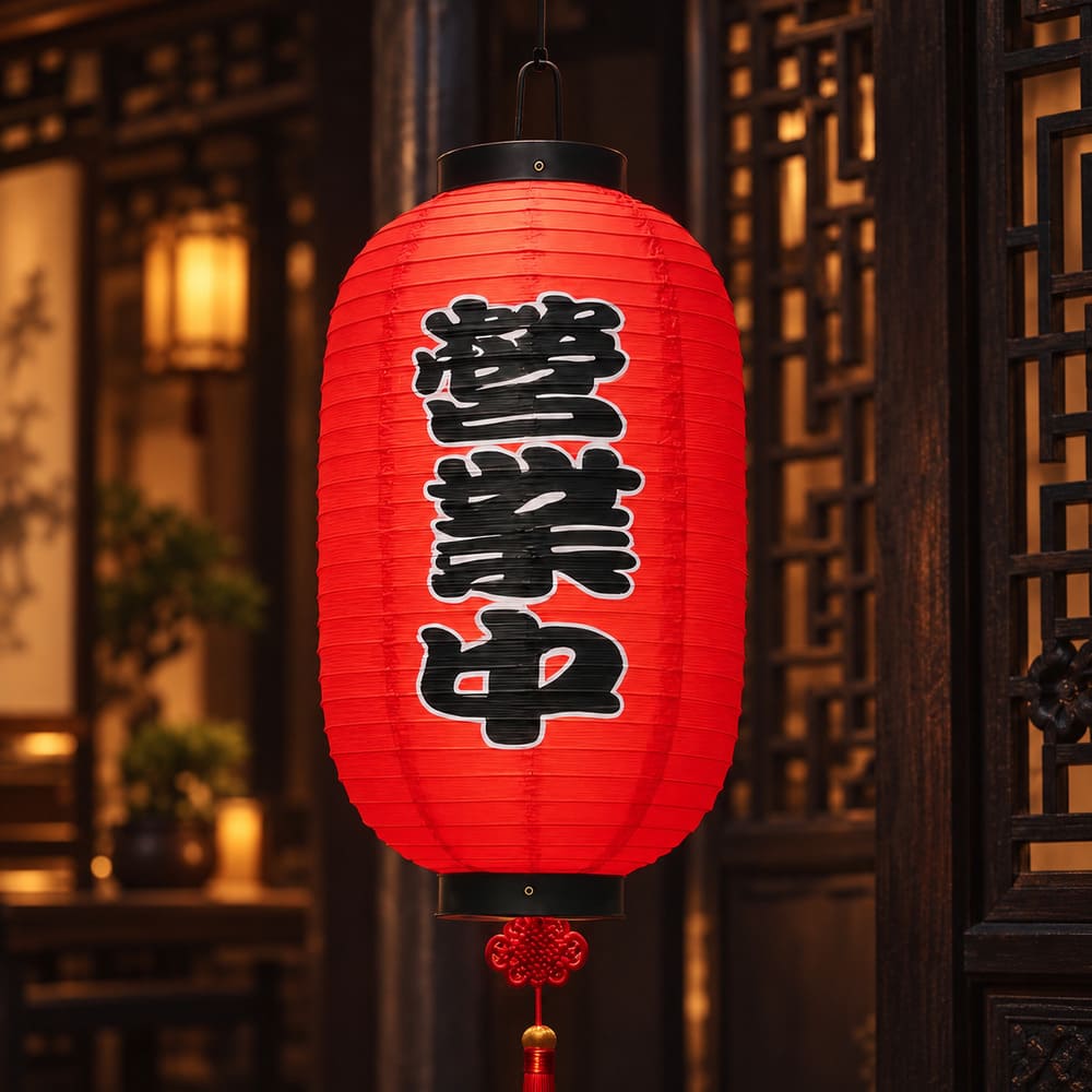 Lampion Rouge – Symboles Chinois Design Noir