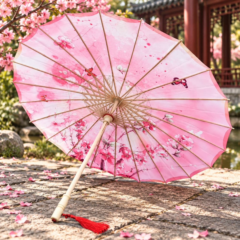 Ombrelle Chinoise Fleurie Rose