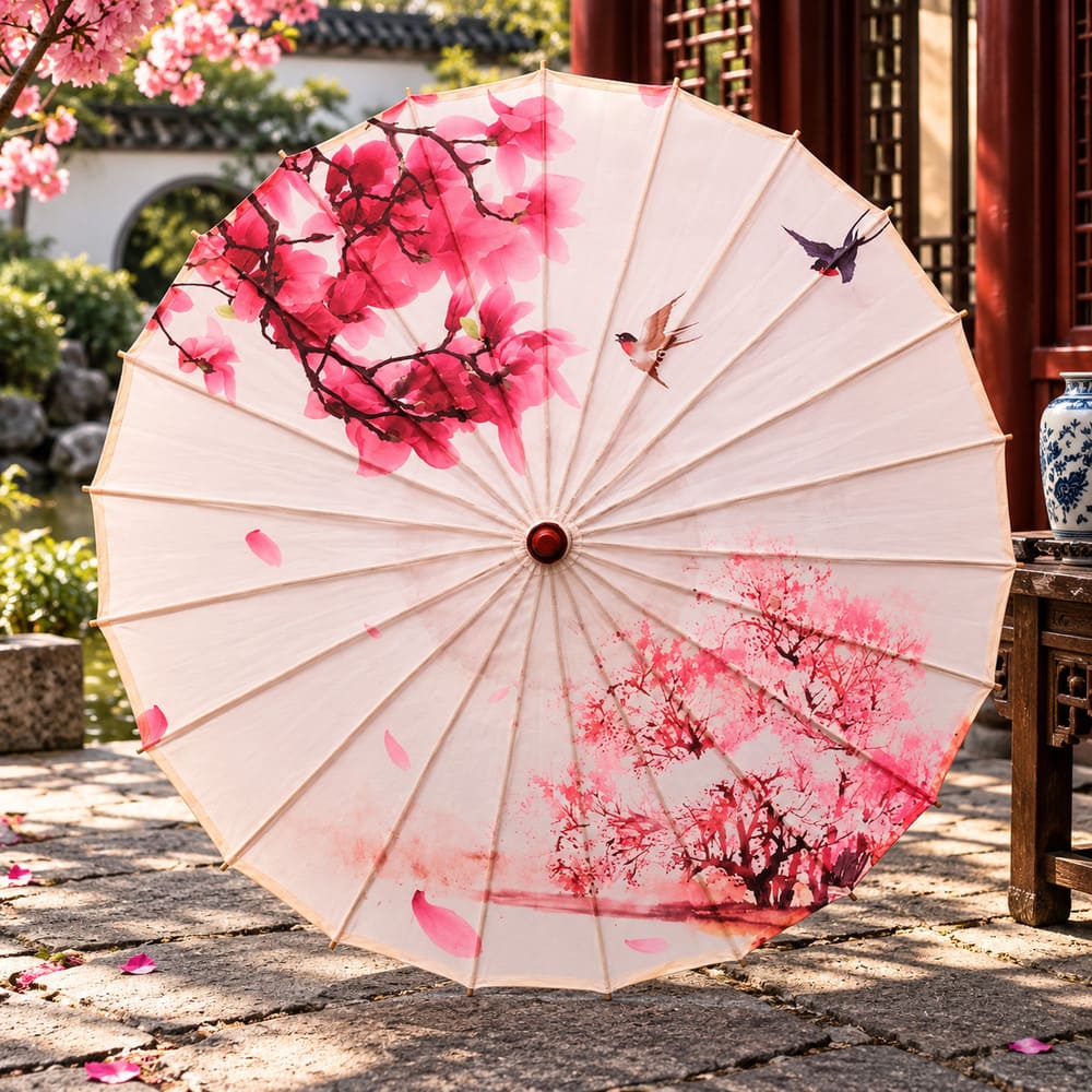 Ombrelle Chinoise Poésie Rose