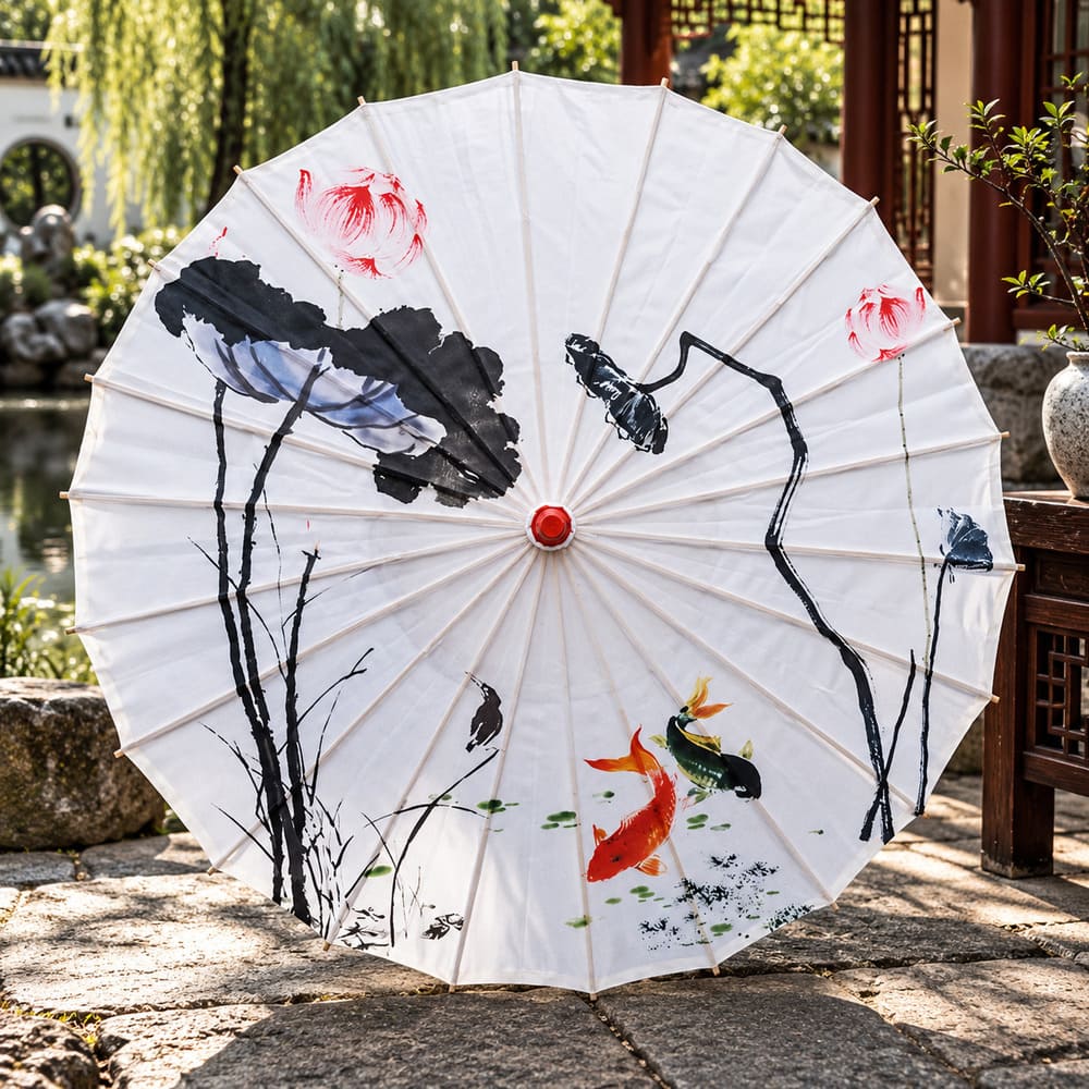 Ombrelle Chinoise Poissons et Fleurs Magiques
