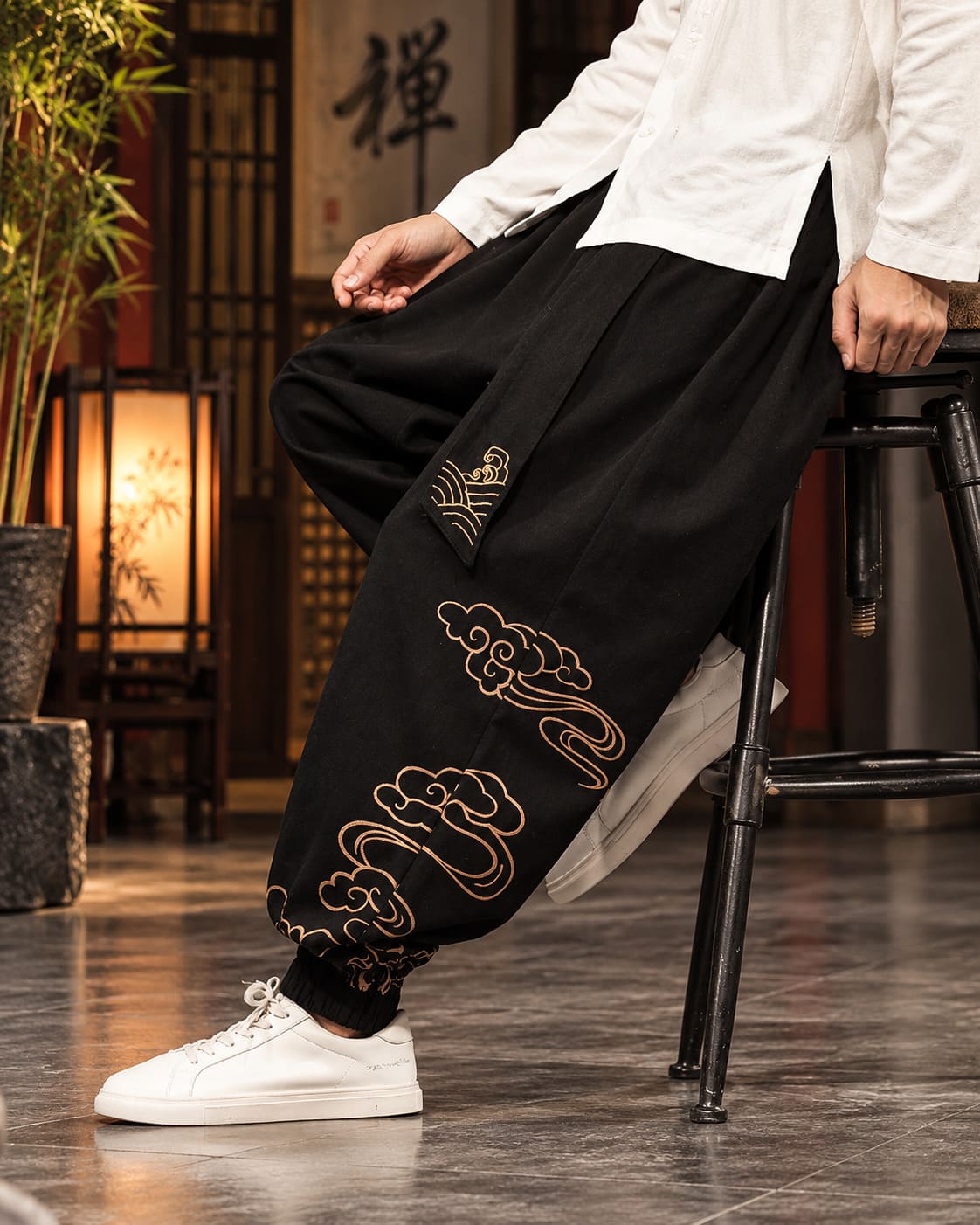 Pantalon Motif Nuage Chinois