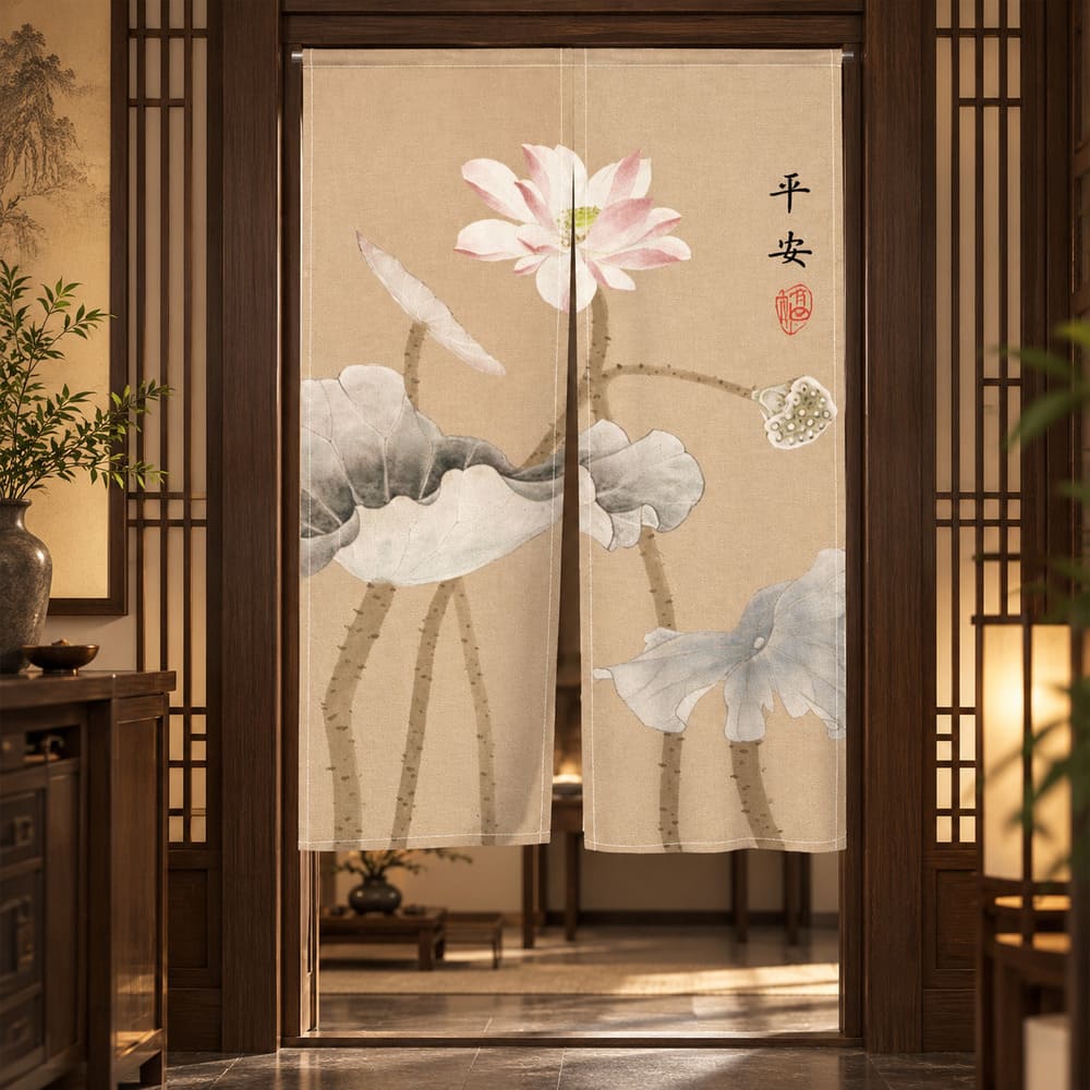 Rideau Chinois Fleur de Lotus Retro