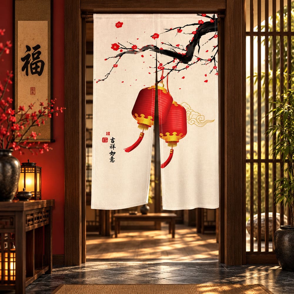 Rideau Lanternes Chinoises sur Branche de Cerisier