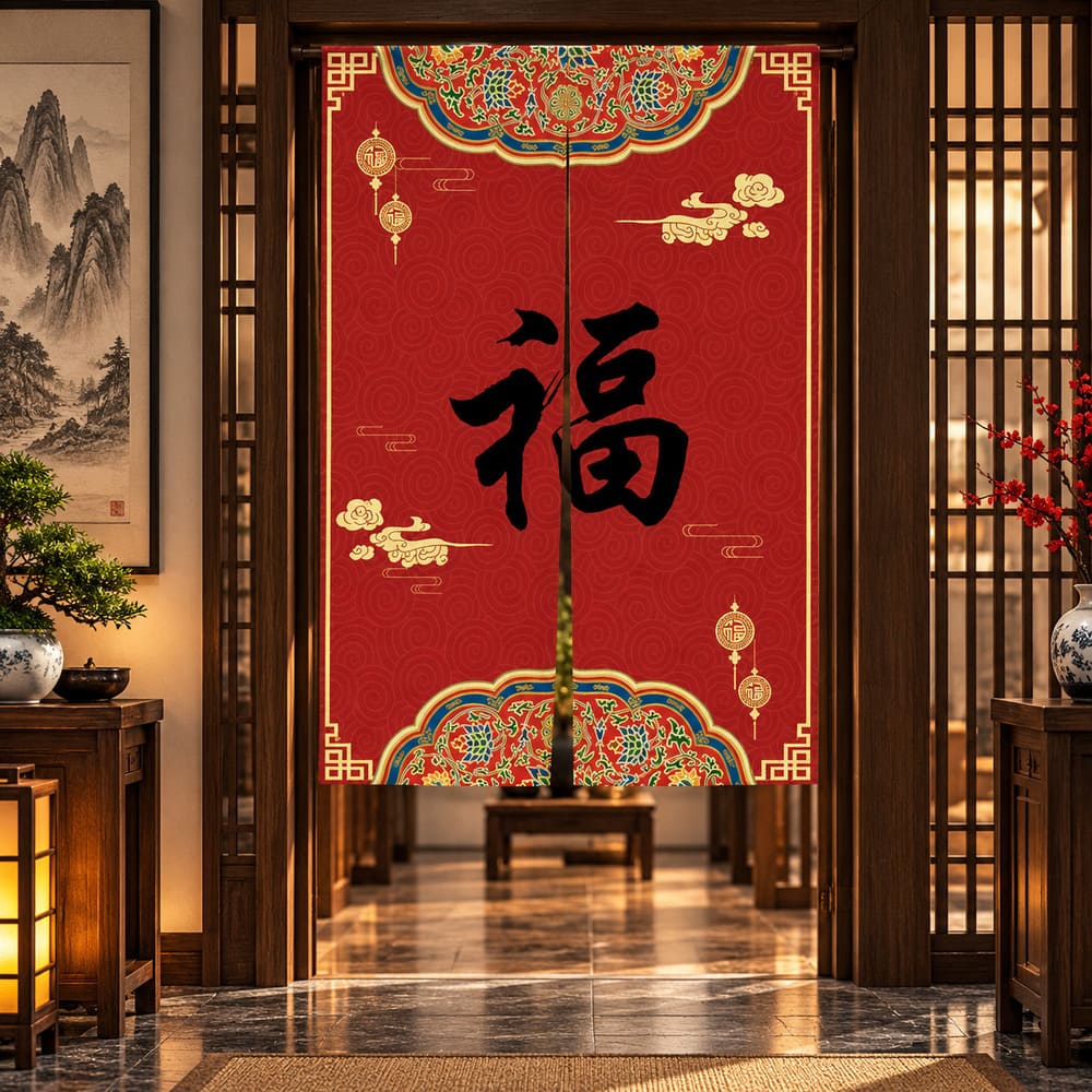 Rideau Symboles Chinois – Rouge, Noir et Doré