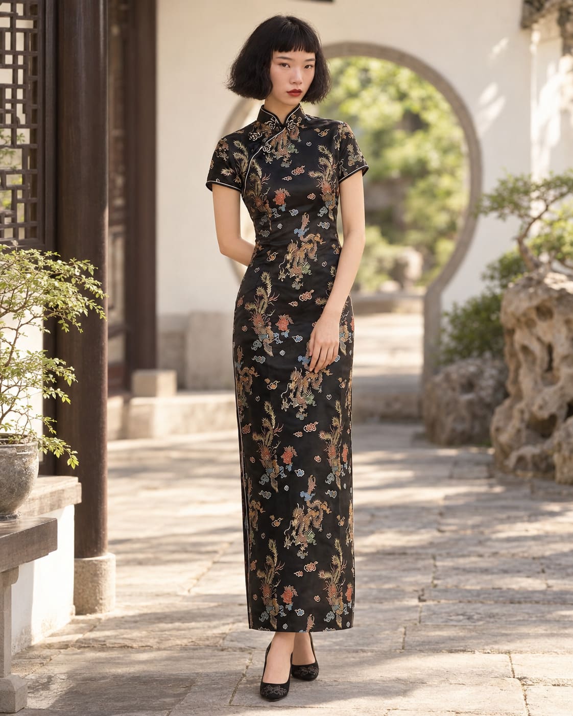 Robe Chinoise Dragon et Fleurs