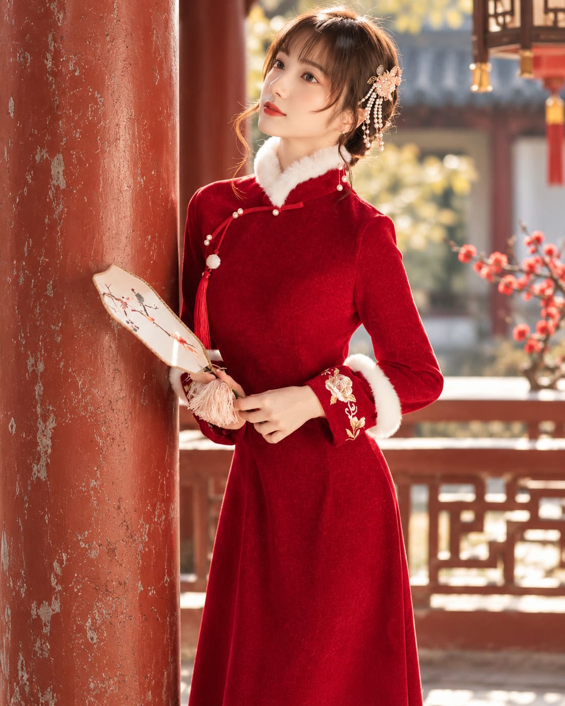 Robe Chinoise Rouge Printemps Automne