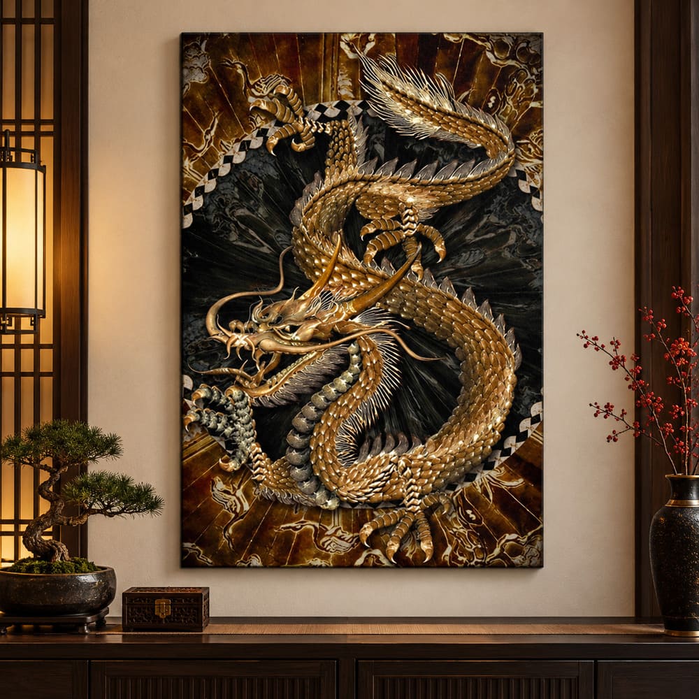 Tableau Dragon Chinois Doré