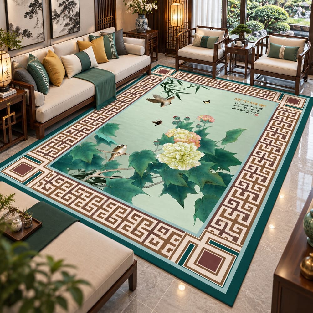 Tapis Chinois Grande Taille – Oiseau et Fleur