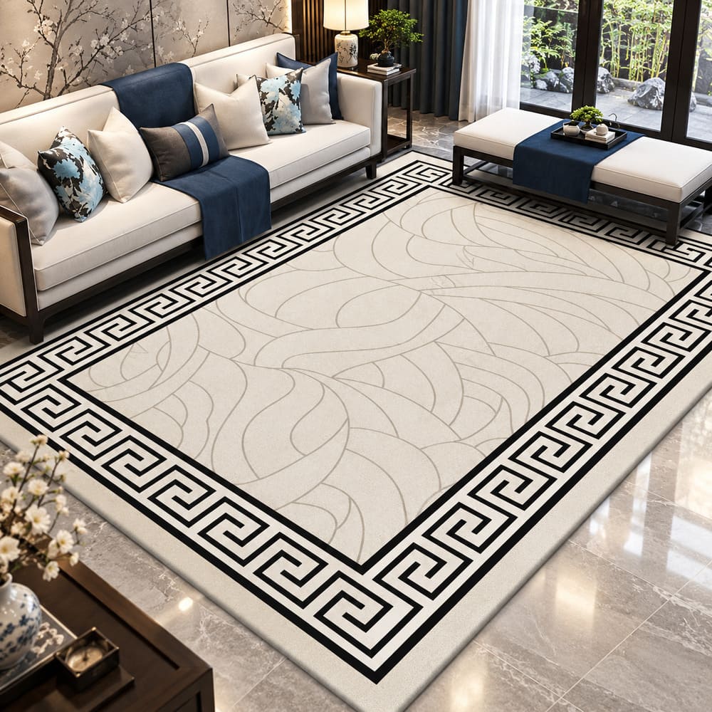 Tapis Chinois Motif Muraille de Chine – Blanc et Noir