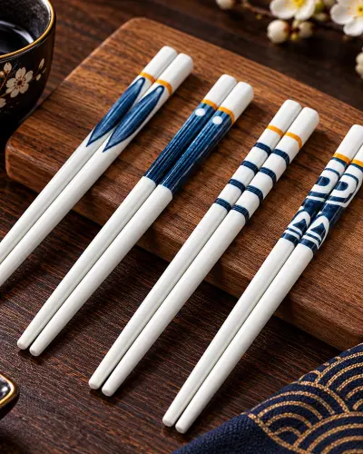 Baguettes Chinoises Originales – Céramique Blanche et Bleue